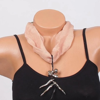 Image 1 of Нежно фишу-колие в бежово със сребристи висулки