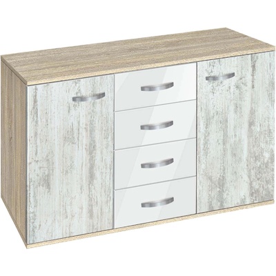 Bogdan Furniture G Скрин с четири чекмеджета и две врати Мебели Богдан модел bm-ava1200, кристал със сонома