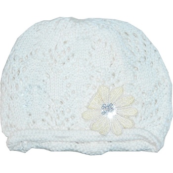 dětská dívčí háčkovaná čepice Jerry kytička béžová