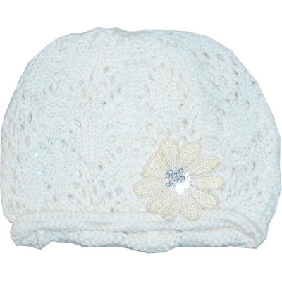 dětská dívčí háčkovaná čepice Jerry kytička béžová