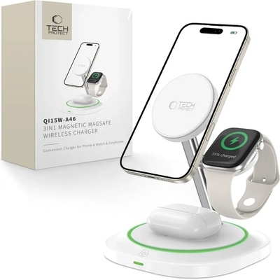 Tech-Protect QI15W-A46 3в1 магнитно безжично зарядно MagSafe бяло (5906302361007)