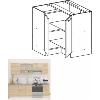 Kondela Dolná rohová skrinka do kuchyne, dub sonoma / biela, FABIANA S - 90N