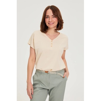 Moodo Памучна блуза с V-образно деколте в бежово Moodo Moodo | Kafyav | ЖЕНИ | XXL