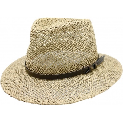 Fiebig Headwear since 1903 Pánský slaměný klobouk z mořské trávy s koženou stuhou Fedora – Zboží Dáma
