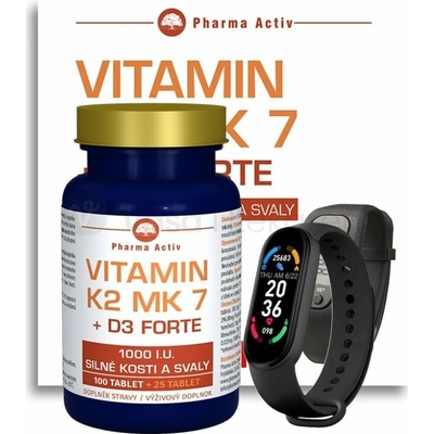 Pharma Activ Vitamín K2 MK 7 + D3 Forte 100 + 25 tabliet + Fitness náramok