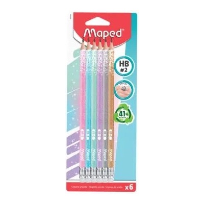 Maped Maped: Блестящ графитен молив с форма на триъгълник и гума, HB - 6 бр