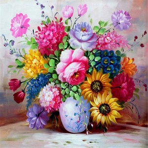  Диамантен Гоблен "Пъстър Букет" - 40 x 40 см, Кръгли мъниста