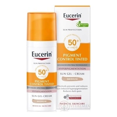 Eucerin SUN PIGMENT CONTROL TINTED SPF 50+ MEDIUM emulzia na opaľovanie s depigmentačným účinkom, stredne tmavá 50 ml