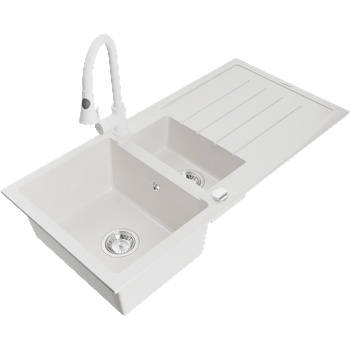 Mexen Andres градинен мивка с 1, 5 камери с отцедник и кухненски смесител Elia, бял - 6515-20-670101-20 (6515-20-670101-20)