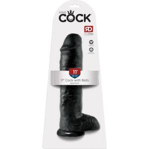 King Cock 11 - дилдо с тестиси и вакуумна основа 28см - черно