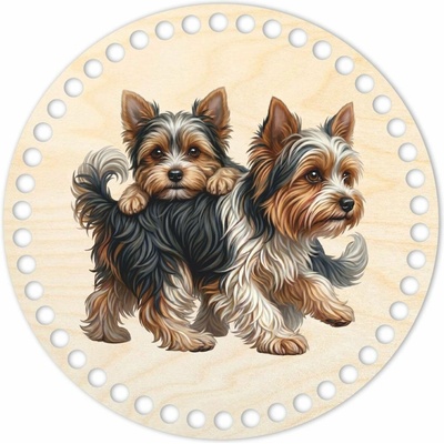 Woody Crafts Kruhové víko na háčkované košíky - Dva biewer teriéři Velikost: 22 cm