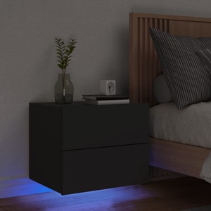 vidaXL Нощно шкафче за стена с LED светлини, черно (836814)