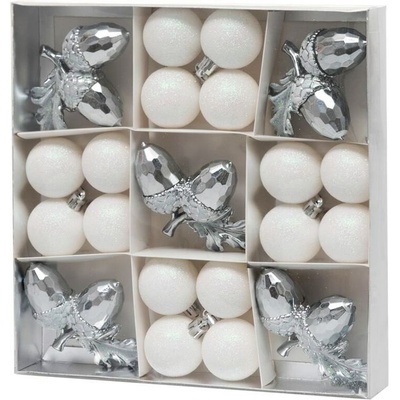 Gule MagicHome Vianoce, sada, 21 ks, biele-strieborné, mix, na vianočný stromček