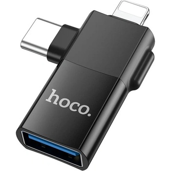 hoco. Адаптер HOCO UA17 2в1 USB гнездо - Type-C/lightning, пренос на данни и зареждане, ЧЕРЕН UA17_USB_TYPEC_LIGHTNING (UA17_USB_TYPEC_LIGHTNING)