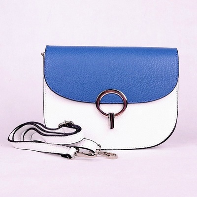 Vera Pelle malá bílo-tmavěpevná kožená crossbody kabelka 25 modrá