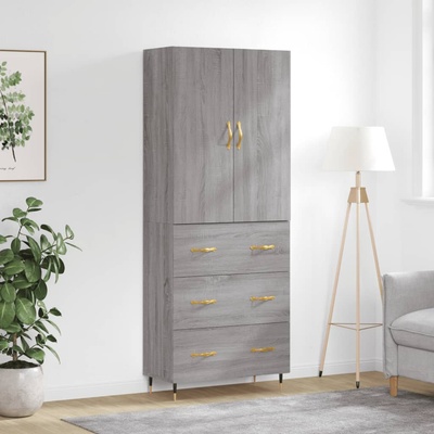 vidaXL Висок шкаф, сив сонома, 69, 5x34x180 см, инженерно дърво (3195833)