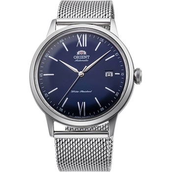 Orient RA-AC0019L Мъжки часовник - Класически, Автоматичен, Тъмносин циферблат, Плетена стомана, Прозрачен гръб, Римски цифри