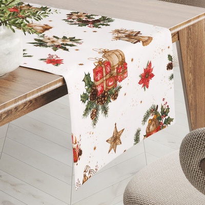 Biante Vianočný bavlnený behúň Sandra SA-515 Vianočné hviezdy a ozdoby na bielom 45x120cm