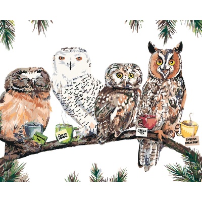ZUTY Malování podle čísel SOVY S ČAJEM HOLLY SIMENTAL 40 x 50 cm