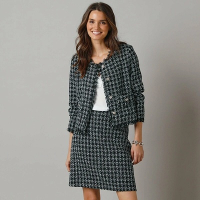 Krátké tweedové sako černá/režná – Zboží Dáma