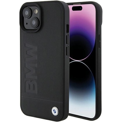 BMW Кейс BMW Leather Hot Stamp за iPhone 15 Plus, съвместим с MagSafe, черен (3666339145354)