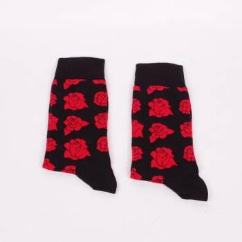 Image 1 of Памучни мъжки чорапи в черен цвят с червени рози