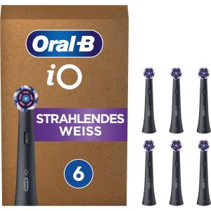 Oral-B iO Radiant White Replacement Brush Heads for Electric Toothbrush, 6 pieces, whitening tooth cleaning, original brush head for Oral-B iO toothbrushes, mailbox-friendly packaging, Black - 8006540854587 