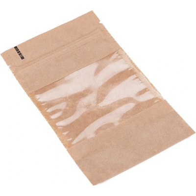 100 ks - Doypack vrecko s veľkým okienkom premium 110x185 + 65 mm, 250 ml, KRAFT/PET/PE