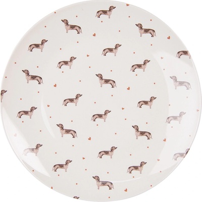 Clayre & Eef Porcelánový jedálenský tanier s jazvečíkmi Dachshund Love 26cm