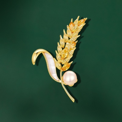 Éternelle brož s říční růžovou perlou a zirkony Patricia květina B2302-X4395-1-150 zlatá