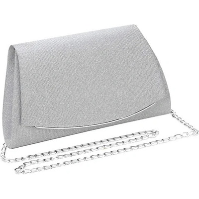 Elegantní večerní kabelka přes rameno stříbrná brokátová syntetika 24x14x5 5 cm