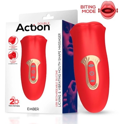 Action Ember Licking and Vibrating Mouth Shape Massager Red