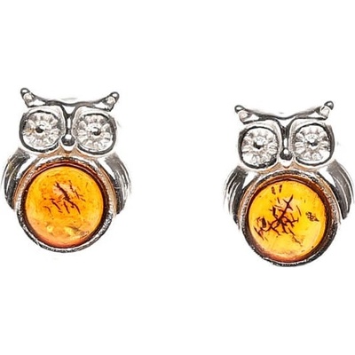 Reblan strieborné náušnice s jantárom SOVIČKY RENU222