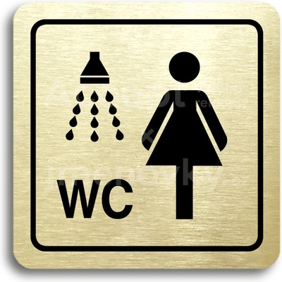 ACCEPT Piktogram sprcha, WC ženy - zlatá tabulka - černý tisk