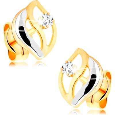 Šperky eshop dvoubarevné ve zlatě tři zvlněné linie kulatý zářivý briliant BT500.10