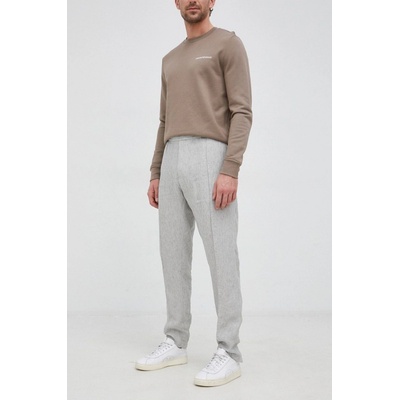 Emporio Armani plátěné kalhoty pánské šedá jednoduché