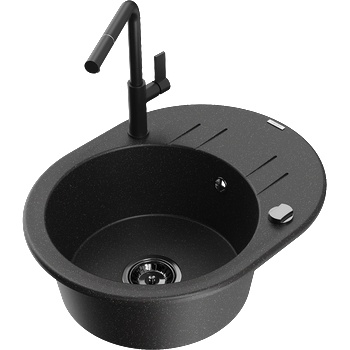 Mexen Kevin гранитна мивка с 1 отделение с отцедник и кухня Flora, черен/сребърен металик - 6517-73-670401-70-B (6517-73-670401-70-B)