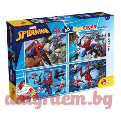 Lisciani Пъзел LISCIANI 100385 - 4 x 48 части - Спайдърмен, Spiderman, двулицеви пъзели (LI100385)
