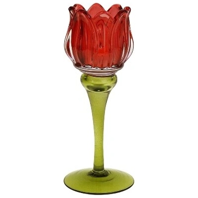 Werner Voss Sklenený svietnik Tulipán 18,5 cm červená