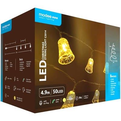 Modee Lighting LED vianočná reťaz 50 LED 4,9m zvončeky teplá biela