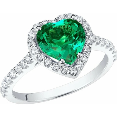 Eppi Zlatý halo prsten s lab grown smaragdem ve tvaru srdce a diamanty Harold R47167