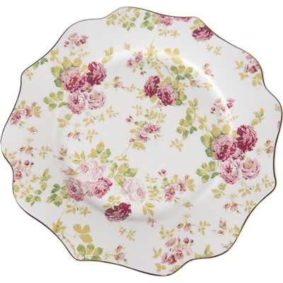 Clayre & Eef Porcelánový vlněný dezertní talířek s květy 21 x 2 cm