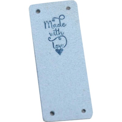 Pro Háčkování Koženková cedulka - přes okraj - Made with love - 20x50 mm světle modrá