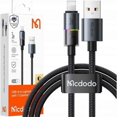 Mcdodo CA-8170 s barevnými světly, USB-A na Lightning, 3A 1,2m černý