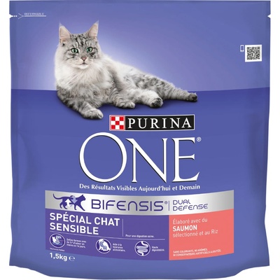 ONE 2х1, 5кг Сьомга Sensitive Cat Purina ONE - Суха храна за котки