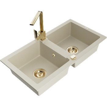 Mexen Mario гранитна кухненска мивка с 2 камери и смесител Rita, бежов - 6504-69-670300-50 (6504-69-670300-50)