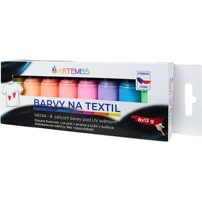 Artemis Sada ôsmich neónových farieb na tmavý textil