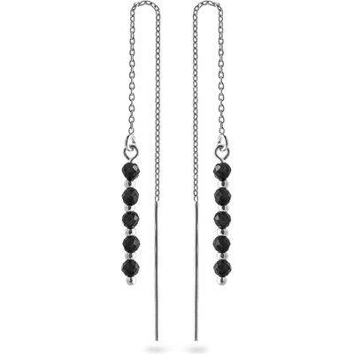 AGAIN Jewelry Strieborné retiazkové náušnice s čiernym spinelom AJKNS008