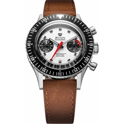 Nivada Grenchen Chronomaster White Panda - Brown Leather