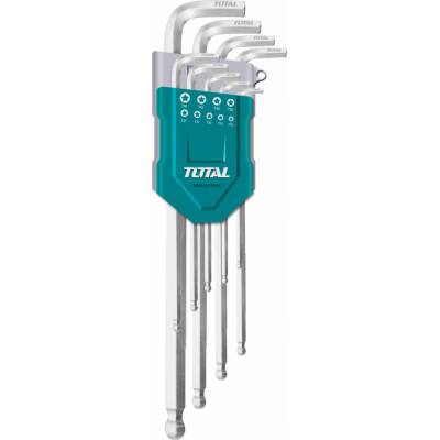 TOTAL L-klíče IMBUS prodloužené, sada 9ks, s kuličkou, 1,5-10mm, CrV, industrial